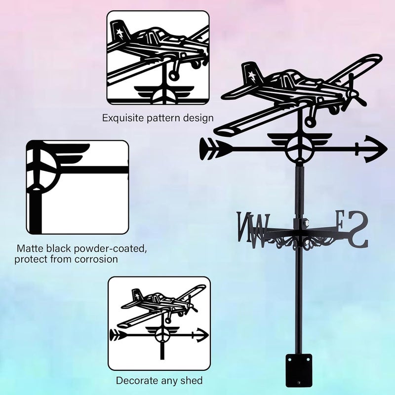 BEUNITONE Airplane Weathervane 26' Height Black Metal Wind Sculpture Roof Garden Art Decor Farmhouse Durable Decorative Stake Waterproof Weathervane Garden Decor - Image 3
